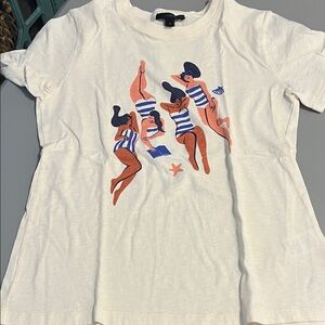 J. Crew Factory Cream Tee with Orange and Blue Graphic